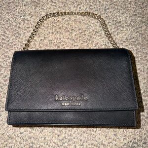 Kate Spade Black Clutch with Gold Chain